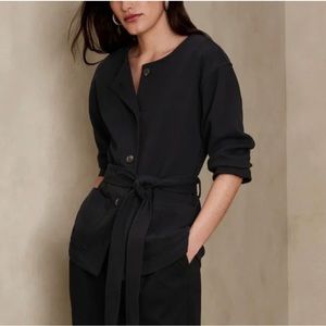 Banana Republic Women’s Black Twill Knit Jacket Petite XS Half Sleeve Pre-Owned